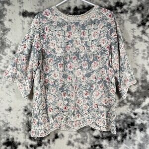 Solitaire Blouse Womens Size Medium Embroidered Rayon Floral Boho Comfort Casual